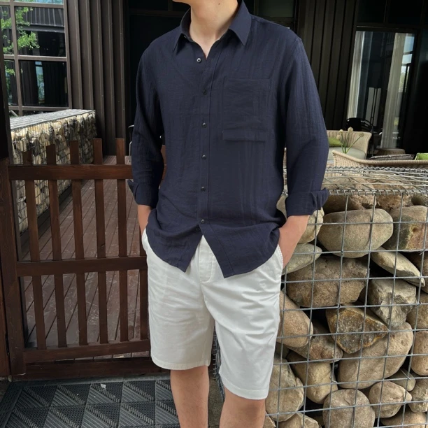 RAYSTUDIO【亚麻衬衫】新贵老钱风男士亚麻衬衫透气吸汗防晒春夏