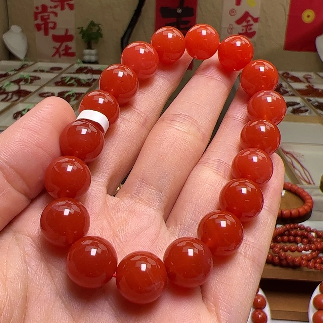 南红玛瑙未镶嵌手串保山冷水河正红色11mm+ 特级