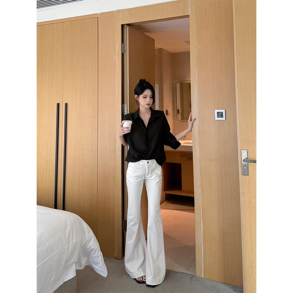 IFMR显瘦高腰白色时尚气质喇叭牛仔裤女2025秋新款辣妹喇叭99525