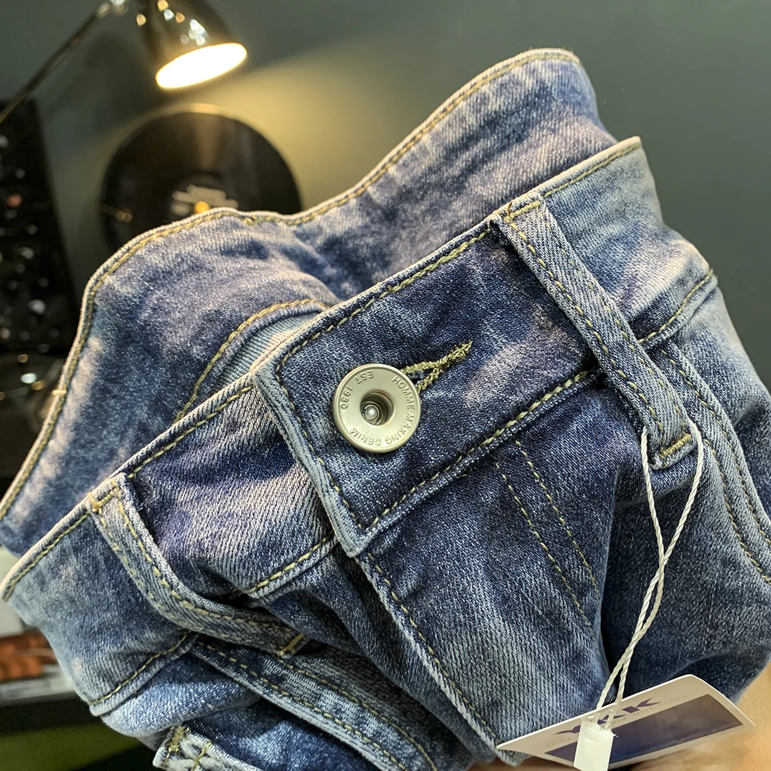 高端夏季短裤男潮流印花直筒牛仔五分裤子2025年新款弹力男士中裤