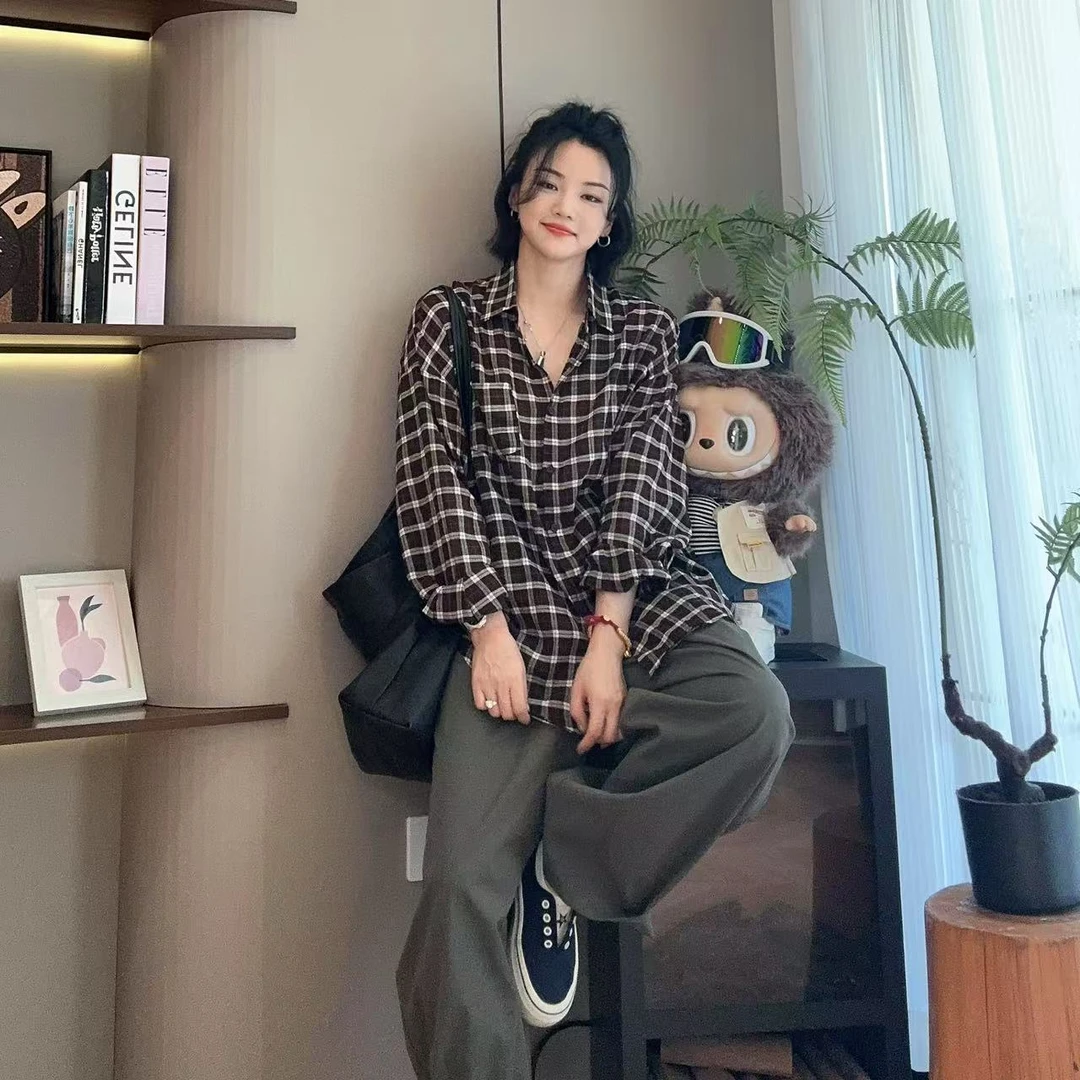 夏季咖啡王子一号店格纹气质衬衣衬衫5-6-30