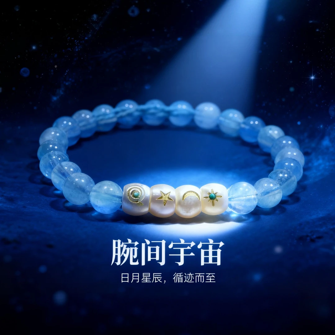 天然海蓝宝珍珠手串轻奢小众精致适合男女的高级礼物新中式简约风