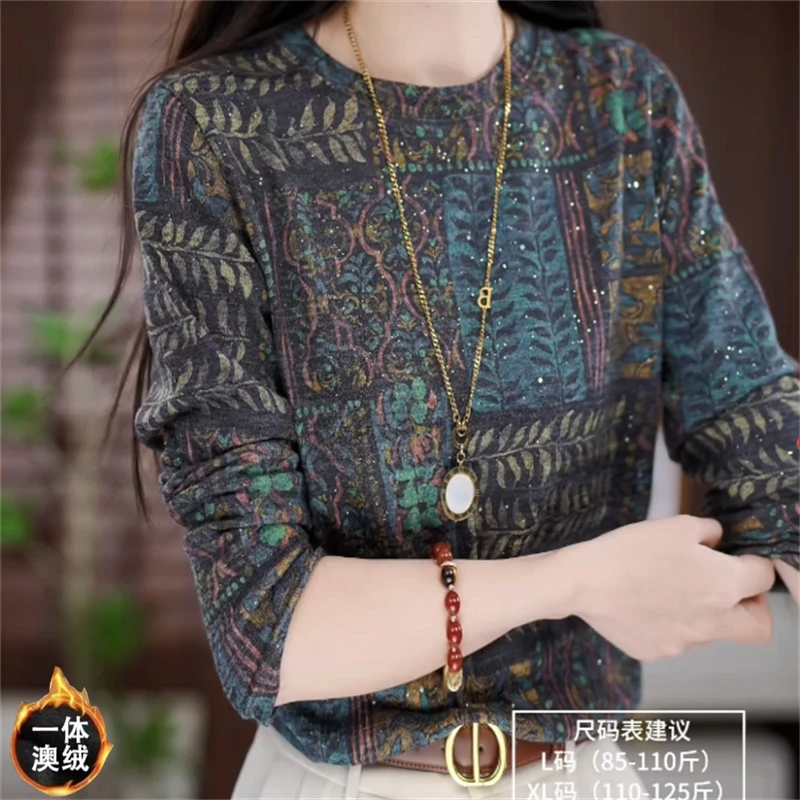 洋气女秋季套头针织宽松型显瘦秋冬打底衫常规打底长袖时尚复古