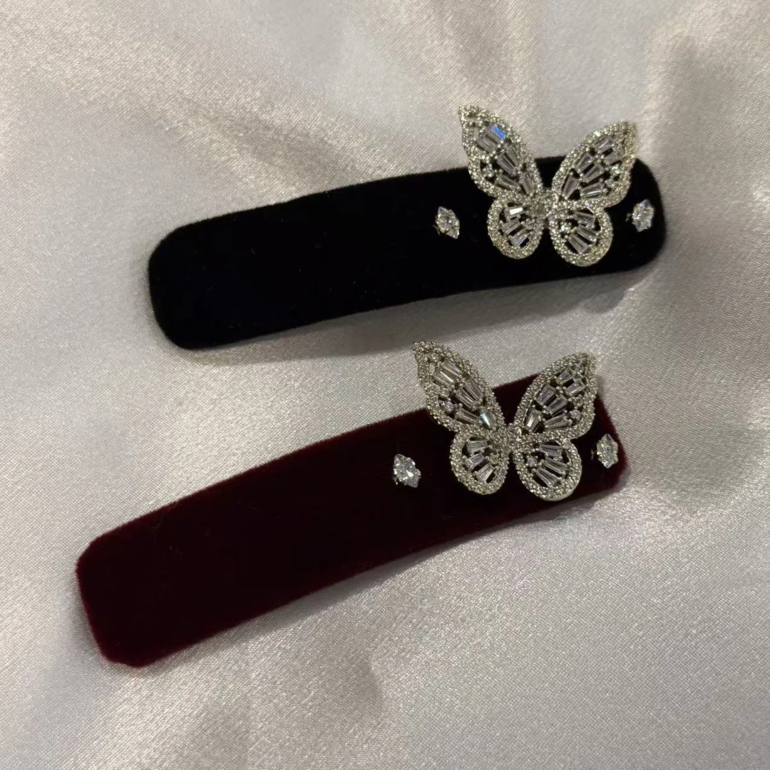 韩国 气质 小众 ins 手工 钻钻 小蝴蝶 丝绒掰掰夹B788