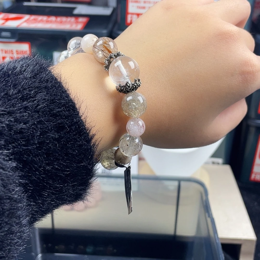 手链银S925镶嵌烟晶