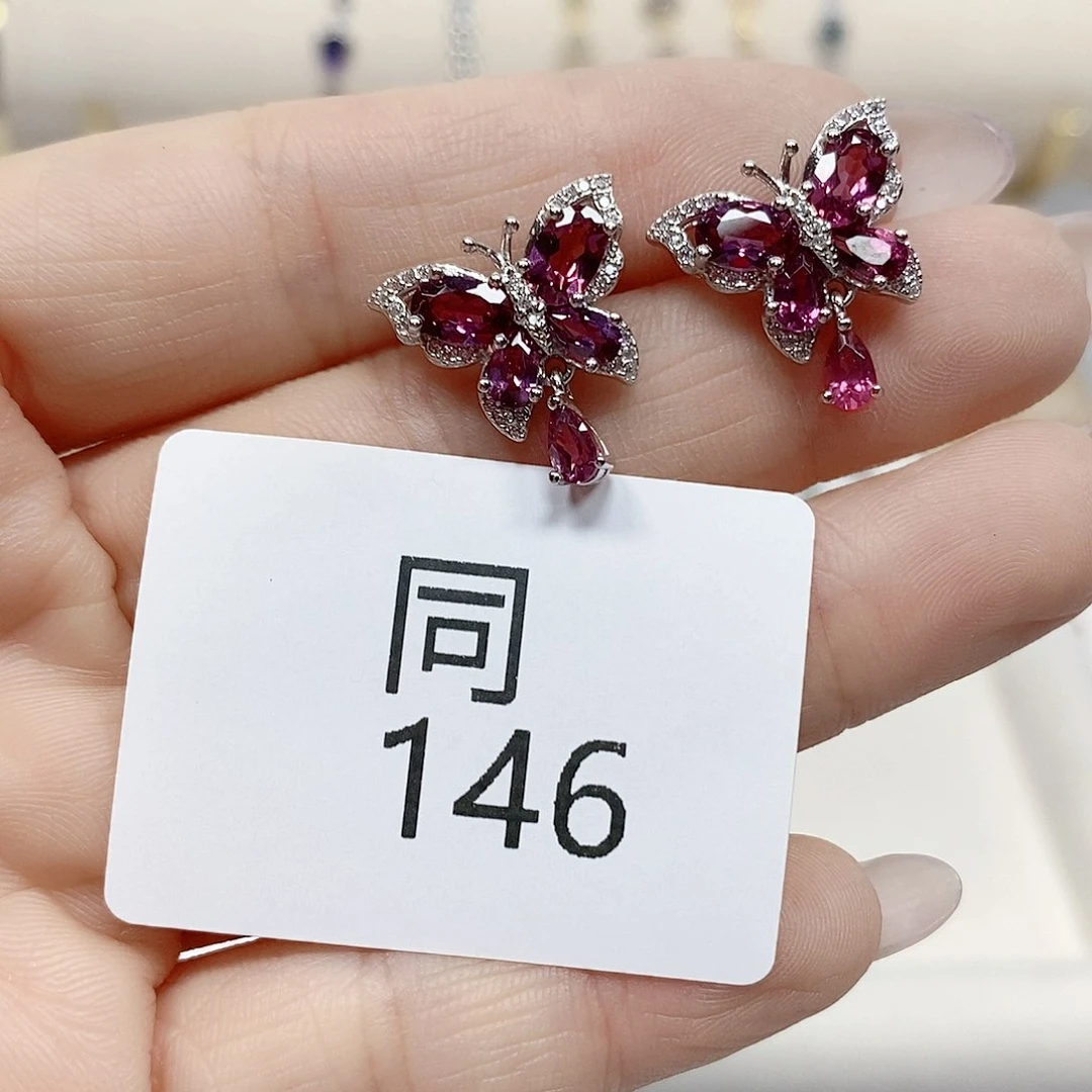 石榴石耳饰银S925镶嵌同146