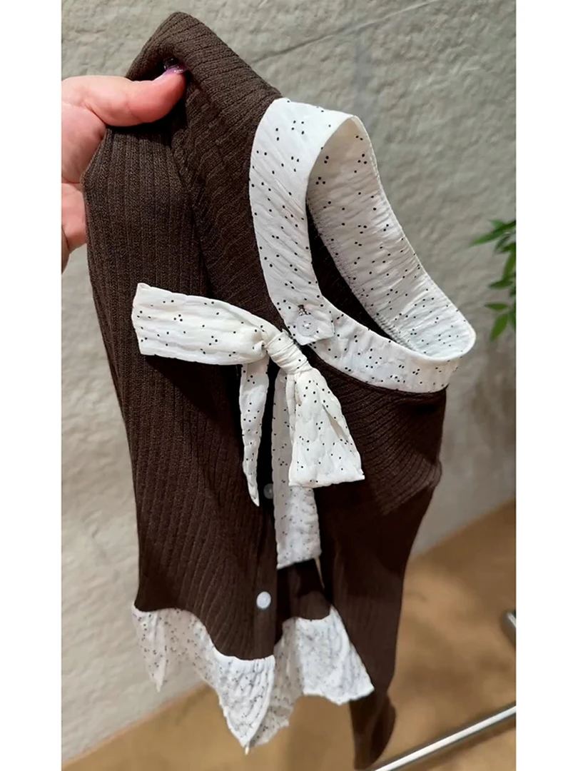 2025秋季设计感小众独特上衣宽松慵懒风美拉德咖色针织长袖T恤女