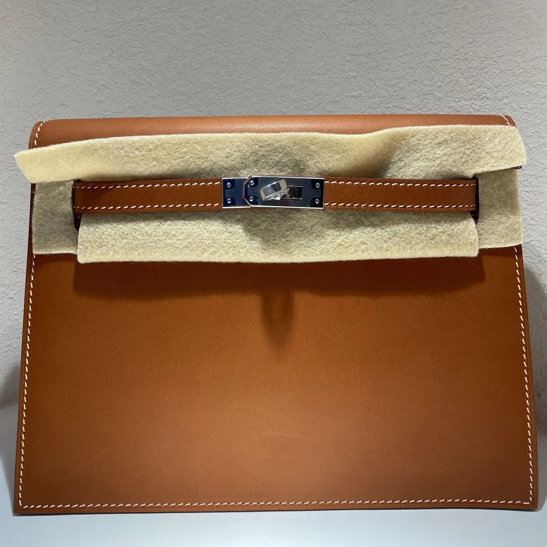 微瑕气质高奢手缝蜡线斜挎单肩双肩原厂进口马鞍皮金棕跳舞包21cm