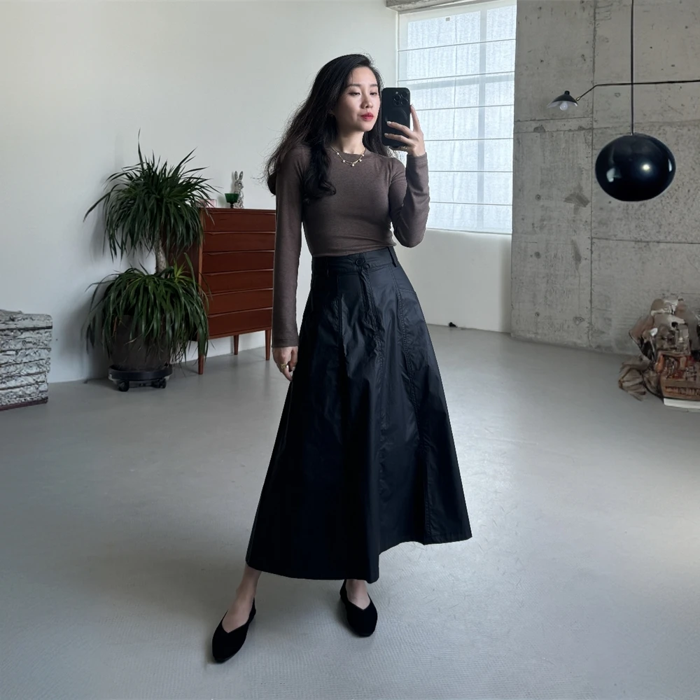 满壹原创【环保哑光涂层】【A字型】小个子长款高腰半身裙女春秋