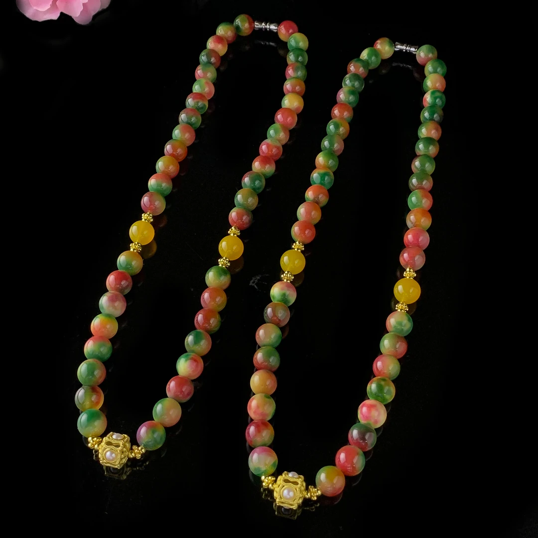 S8191【福嘟嘟】七彩霞光药王石玛瑙项链-送礼佳品-多样性只发一件