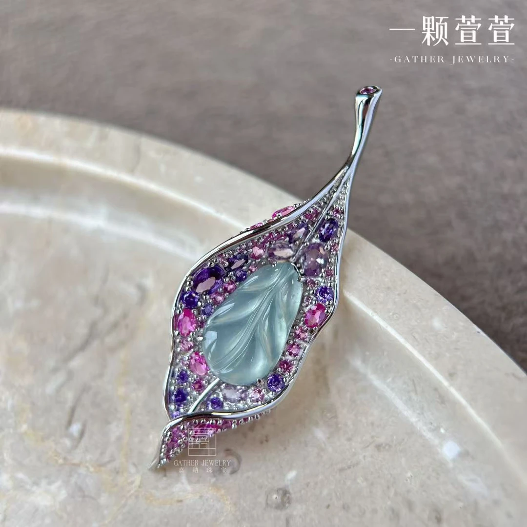 【芭蕉叶】一颗萱萱S925银镶翡翠叶子吊坠(不含链)120196轻奢气质