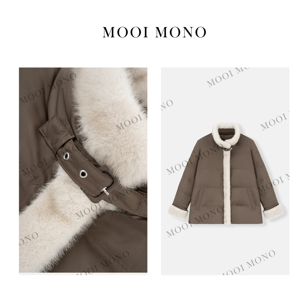 MOOI MONO"松茶可可"显瘦冬季立领毛绒保暖气质暗纹羽绒服Y536T44