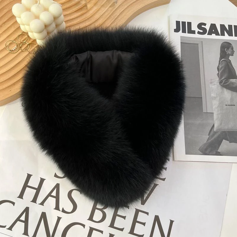 真毛黑色狐狸毛长度55磁吸扣短款围脖