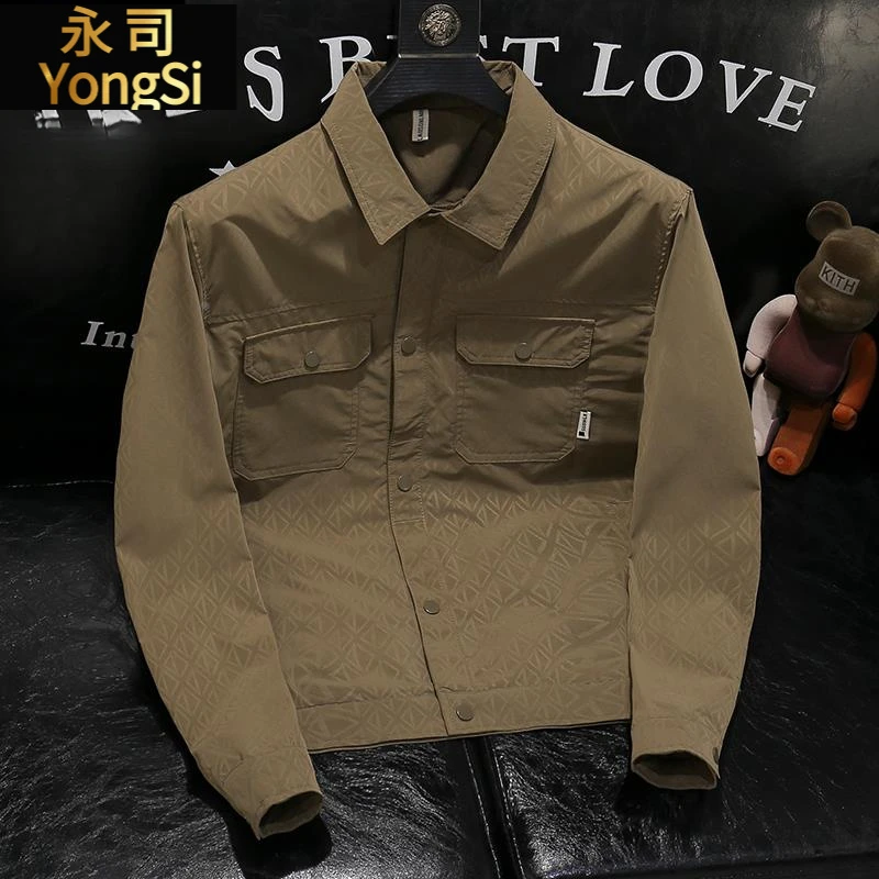 2025春秋新款男士印花夹克潮牌满印花翻领工装外套帅气休闲上衣