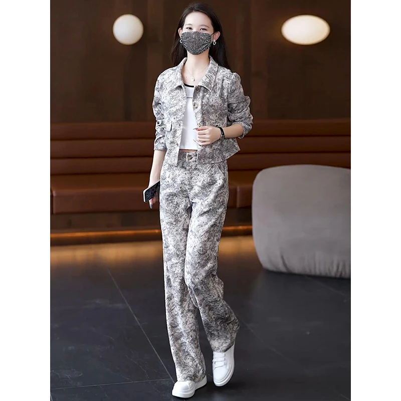 拉夏贝尔时尚休闲阔腿裤两件套女秋季2025新款洋气韩版小香风套装