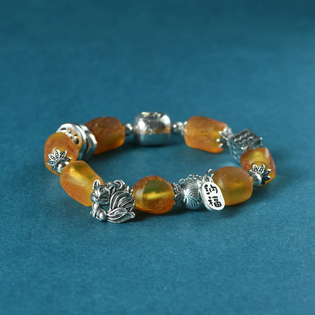 蜜蜡橘皮老料琥珀随形珠藏式多宝手串（橘珀归藏）