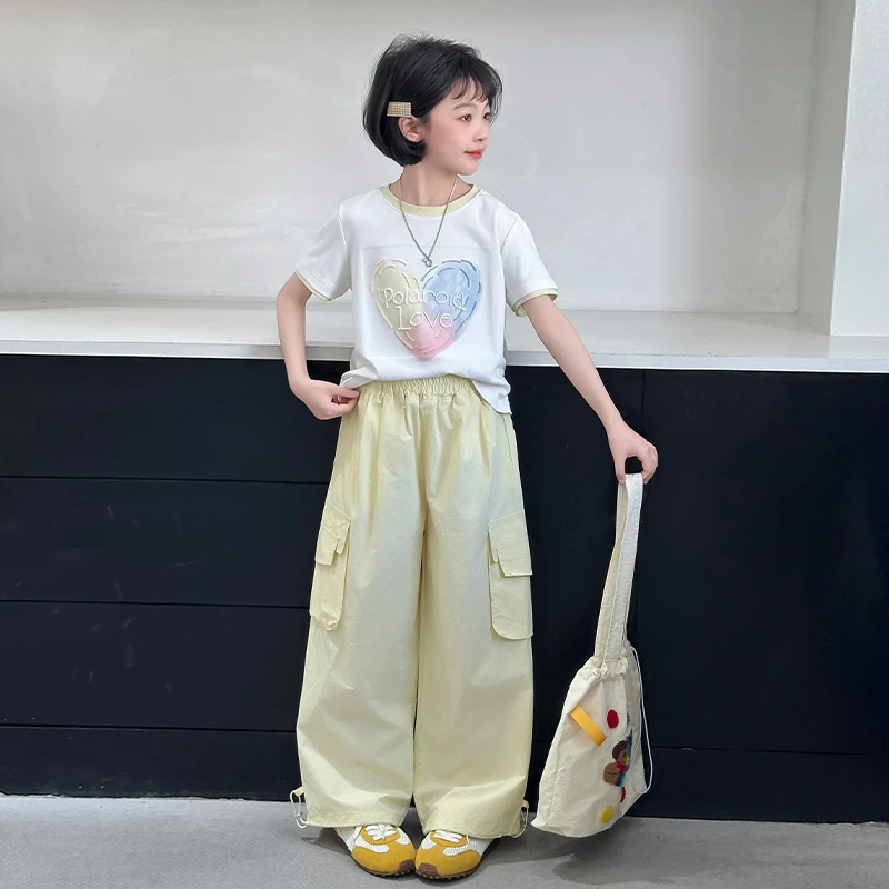 女童夏季套装中大童短袖工装裤两件套休闲夏装宽松儿童女孩时髦薄