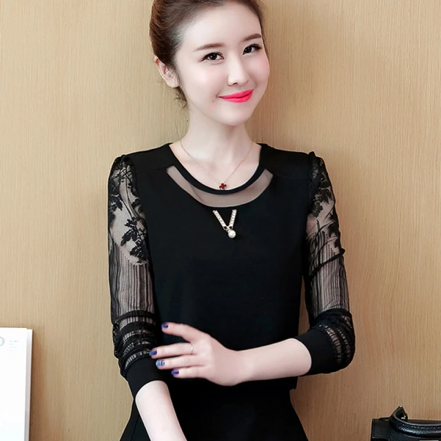 2025春秋装女长袖蕾丝雪纺衫新款韩版打底衫百搭上衣洋气T恤小衫