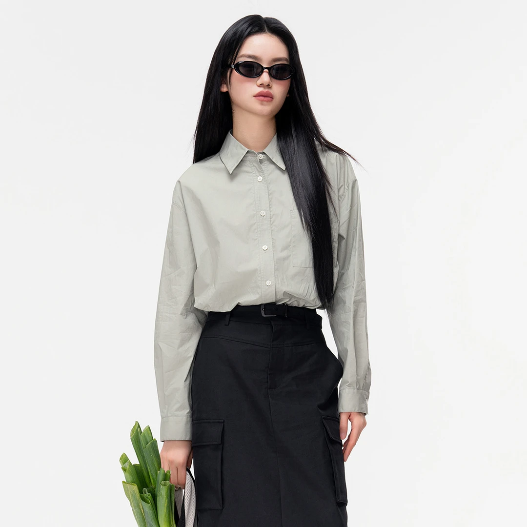 2024杰茜莱纯色百搭显瘦女士长袖衬衫宽松上衣春季款 410202718