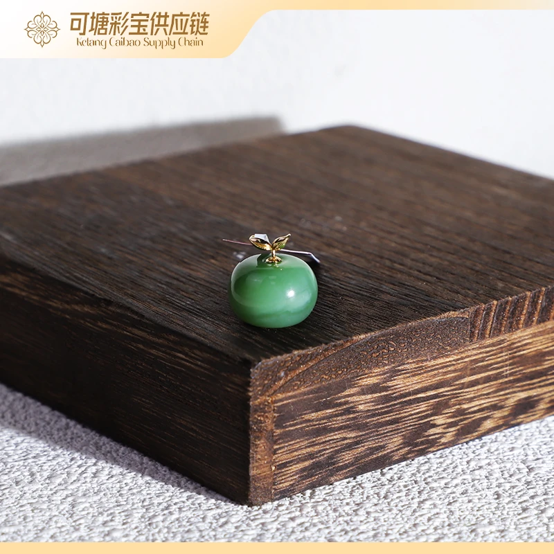 和田玉碧玉18K猫眼苹果珠吊坠/YWF14487/多样性发一