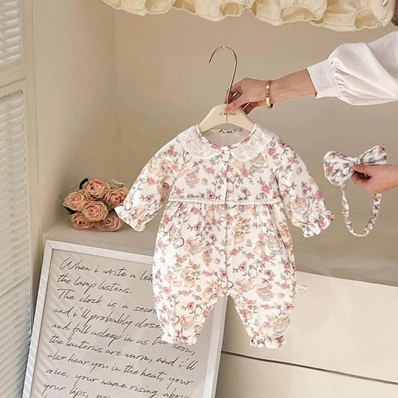 婴儿衣服春秋装新生女宝宝连体衣满月百天公主外出哈衣爬服春秋
