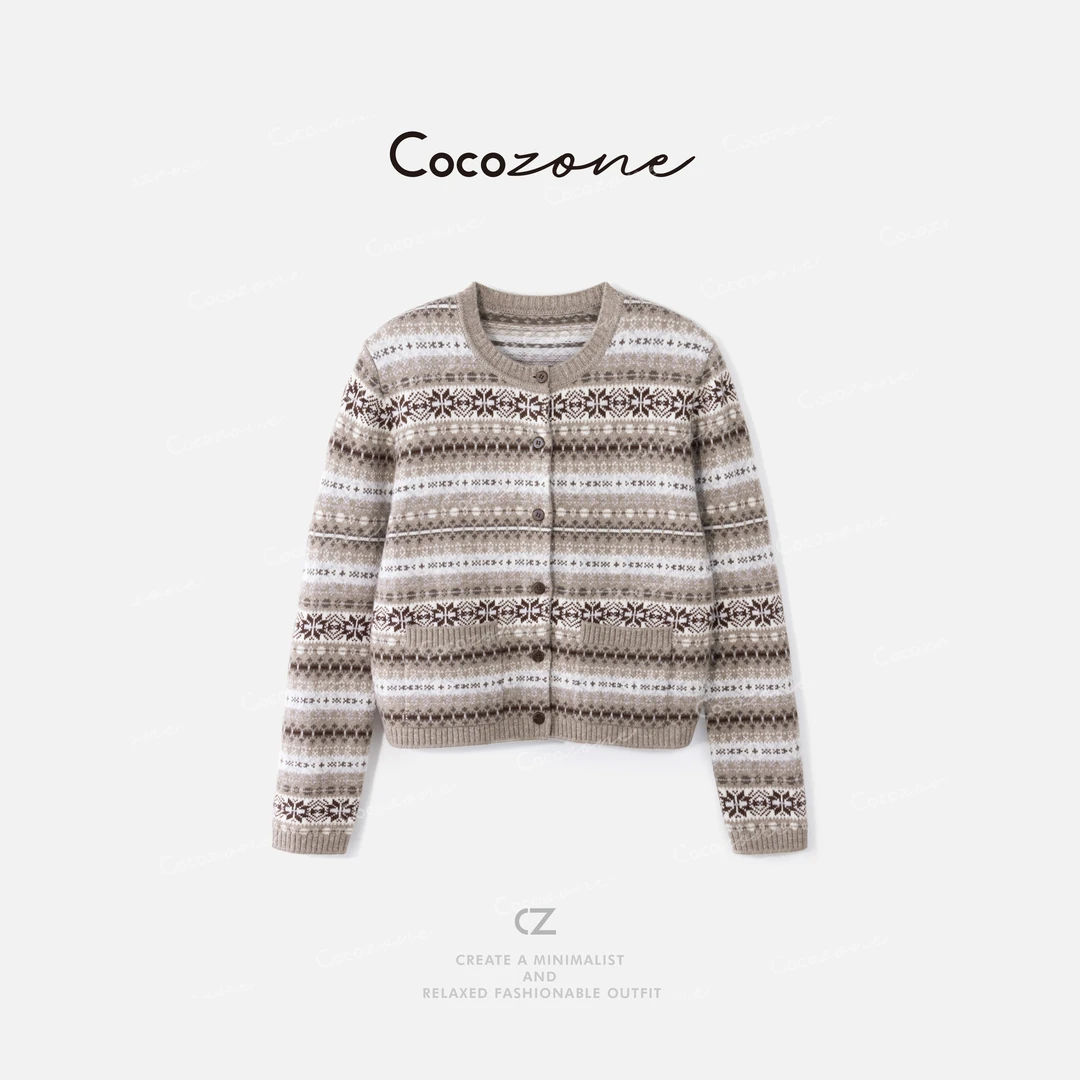 COCO ZONE 刘一一“半糖开衫”100绵羊毛民族风毛衣 CD2A1992