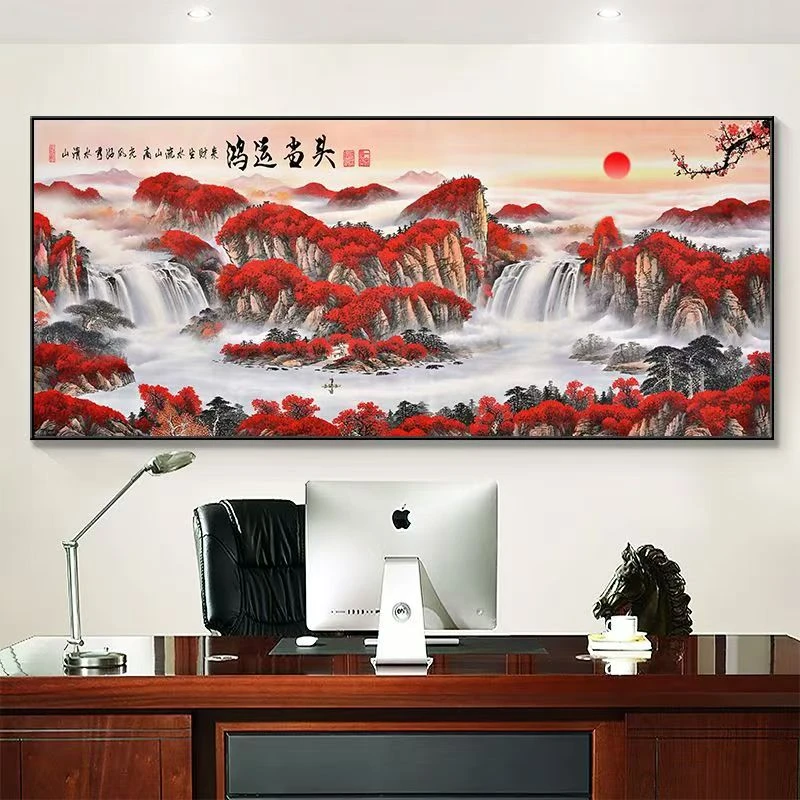 新款鸿运当头大气字画装饰画茶桌挂画山水画客厅网红家居装饰品