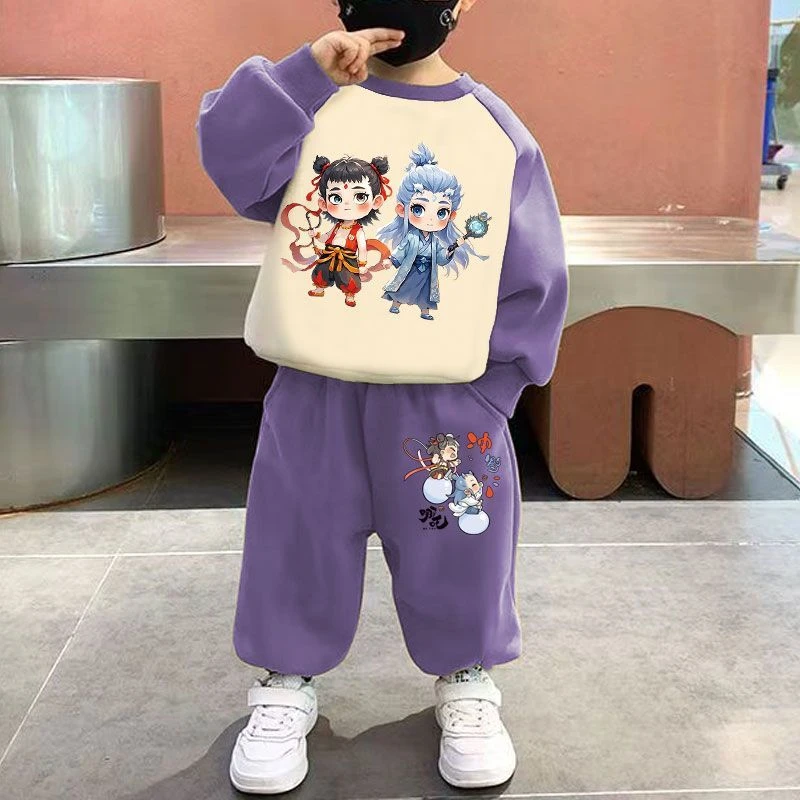 儿童哪吒2025新款潮童卫衣宽松春秋装女童休闲洋气套装两件套