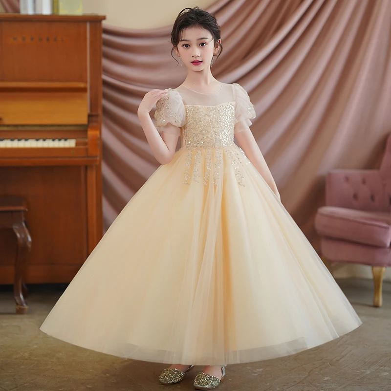 女童礼服儿童主持人婚礼花童公主裙表演服夏季钢琴演奏演出服