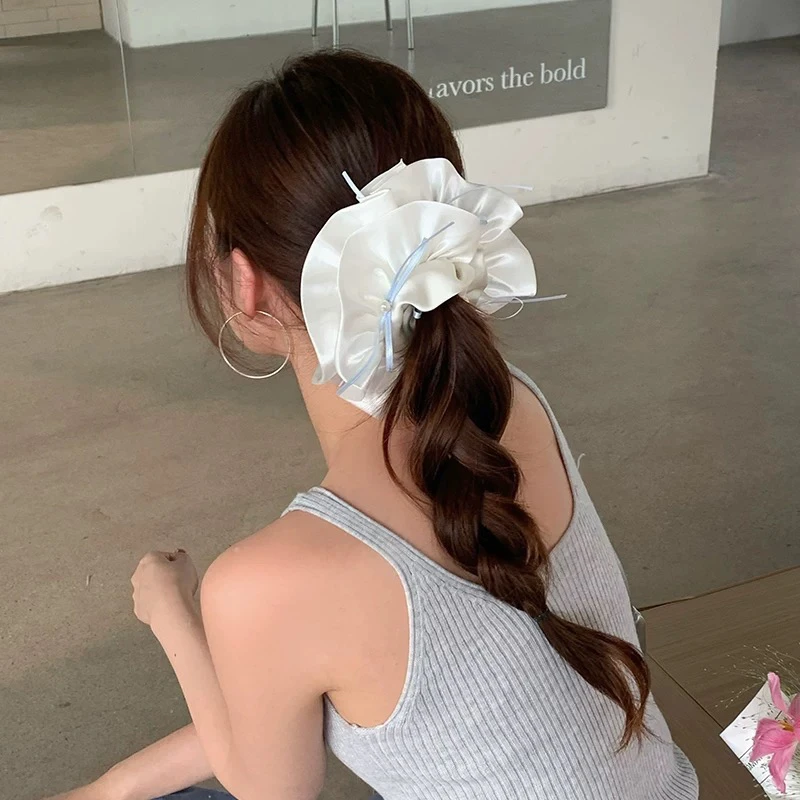 芭蕾风蝴蝶结珍珠飘带超大缎面发圈高级感大肠发圈韩系发饰头绳