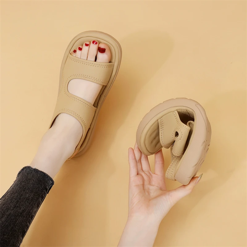 晚风仙女低跟罗马凉鞋女2025年夏季新款松紧带显脚小露趾沙滩凉鞋
