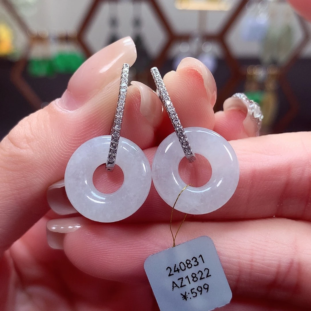 翡翠耳饰银S925镶嵌天然翡翠