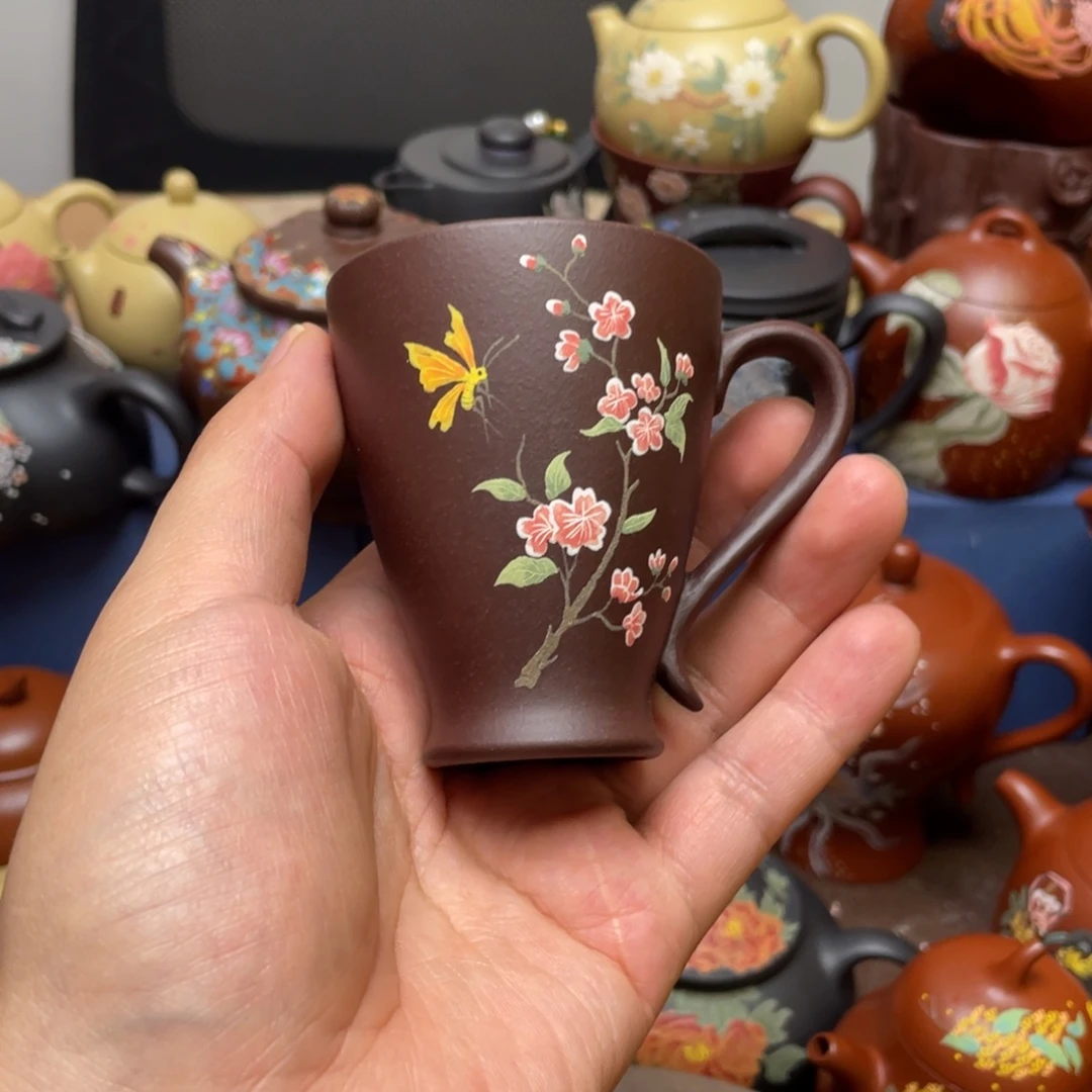 紫泥茶杯紫砂主人杯100cc