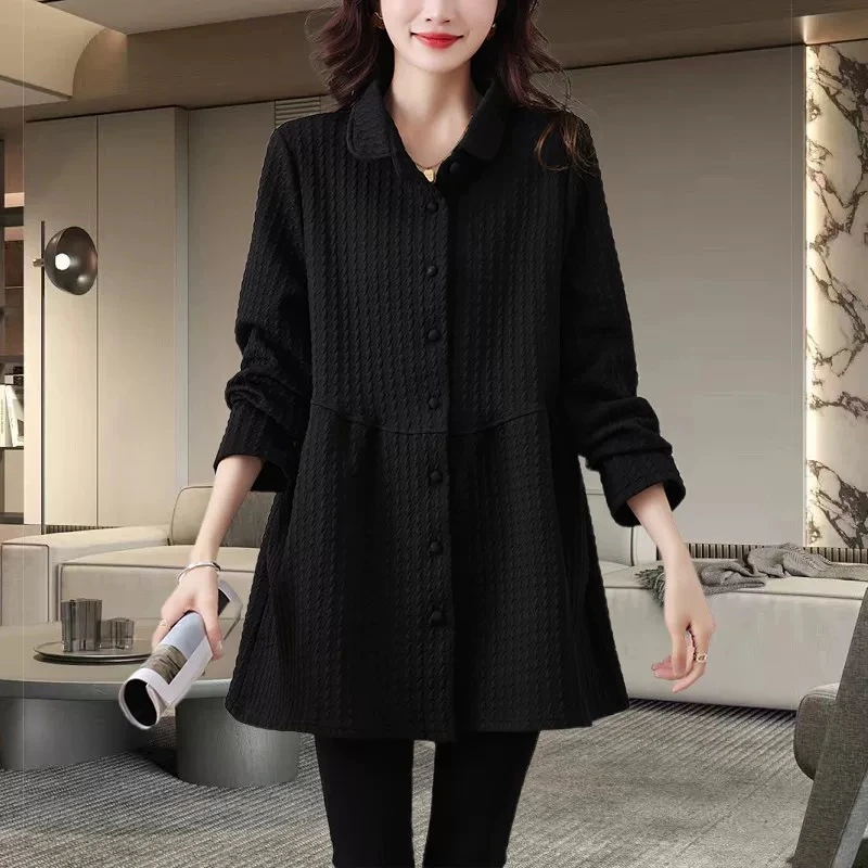 黑色衬衫外套女2025春秋季新款高级感大码宽松显瘦休闲百搭上衣