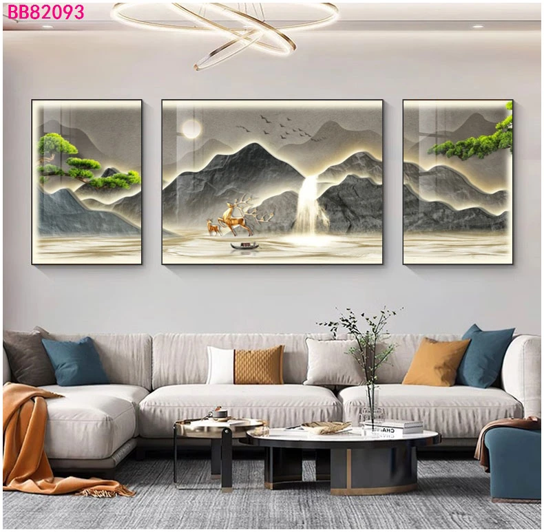 背有靠山新款沙发靠背三联画装饰画装饰画带框轻奢简约大气