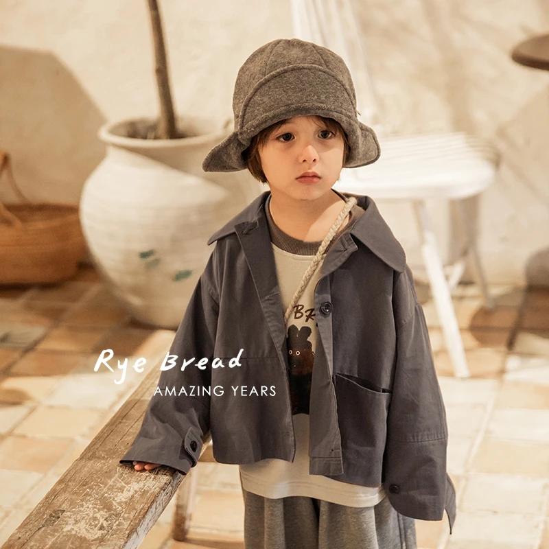 ryebread/黑面包童装 J韩系纯色男小童翻领棉衬衫外套4春秋