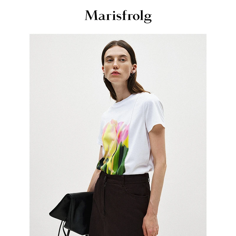 【晨晨甄选】玛丝菲尔运动白色休闲女士夏季春夏印花T恤A1EG12647