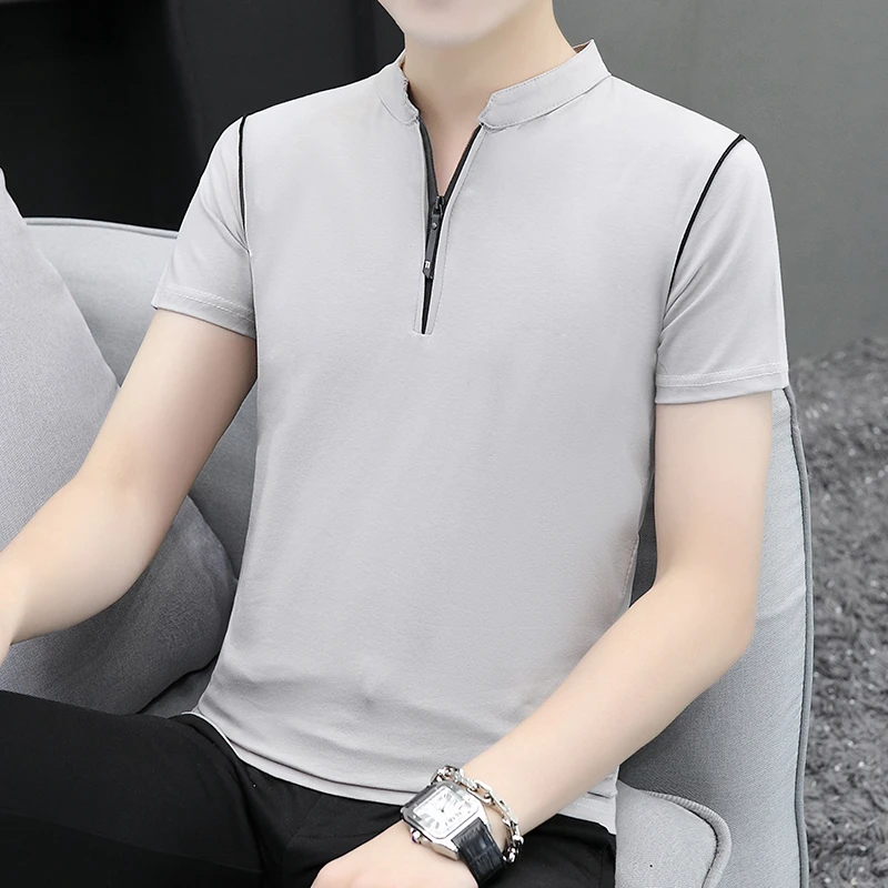 休闲青年男装韩版潮流体恤衫夏季短袖t恤男士立领半袖修身POLO衫