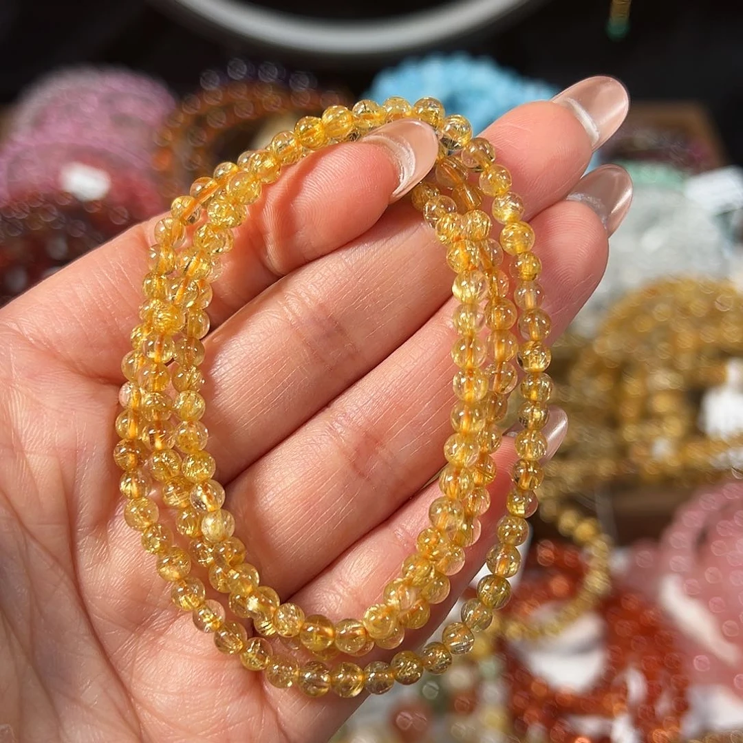 发晶手串未镶嵌天然巴西钛晶4mm透体三圈手串