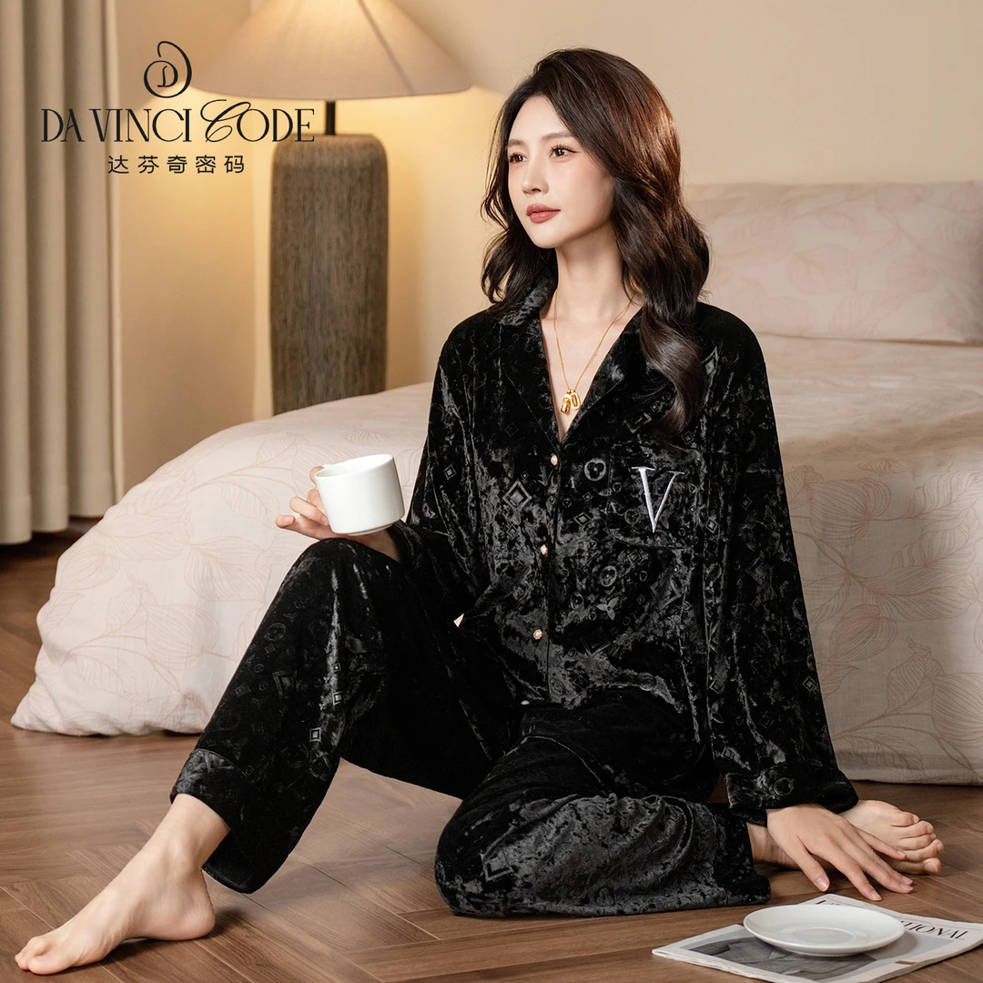 DAVINCIART达芬奇密码新款小V时尚金砖绒高档睡衣保暖舒适家居服