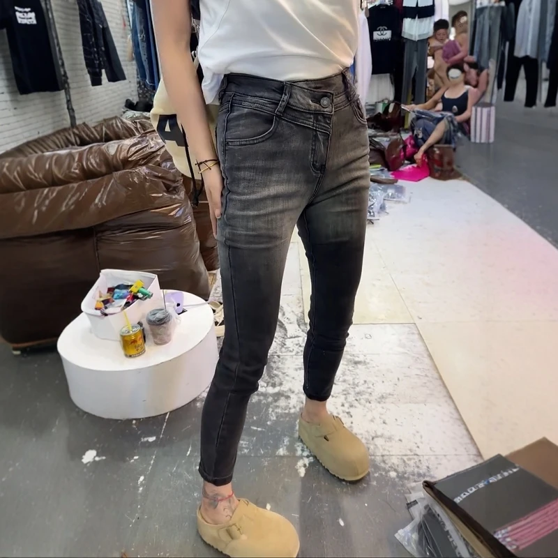 2025秋季新款紧身大码九分小脚牛仔裤女百搭高腰弹力显瘦小脚裤子