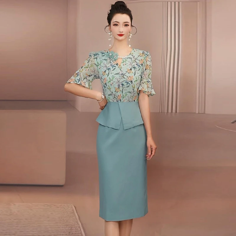 品质女装洋气衣服雪纺连衣裙女夏季短袖新款气质高腰一步裙