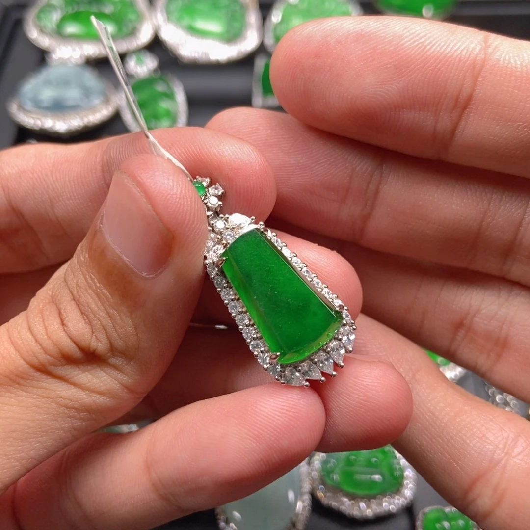 翡翠银S925镶嵌吊坠(不含链)