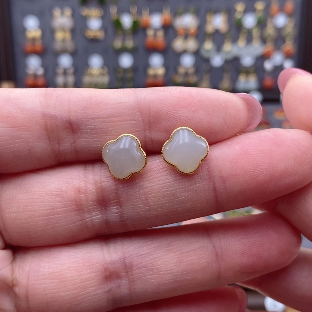 银S925镶嵌和田玉耳饰