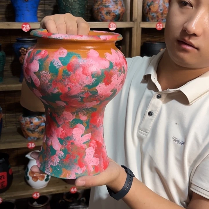 红陶浮雕花盆炸炸炸