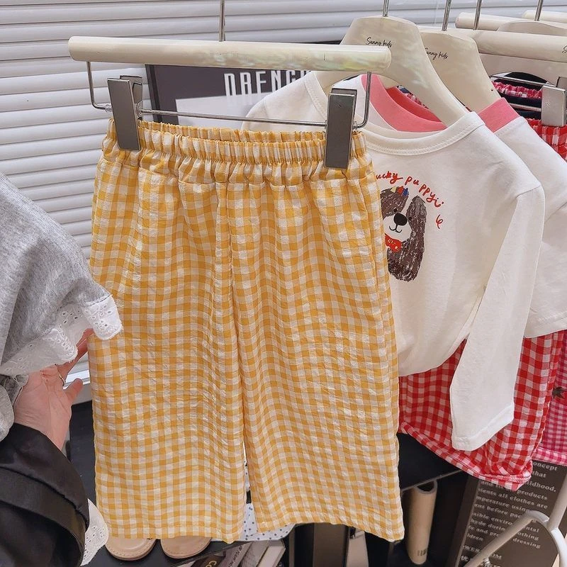爆款儿童亲子格子防蚊裤女童阔腿裤网红洋气小女孩休闲裤子百搭