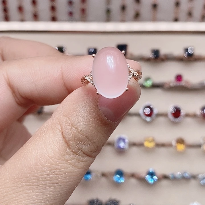 戒指芙蓉石银S925镶嵌戒指