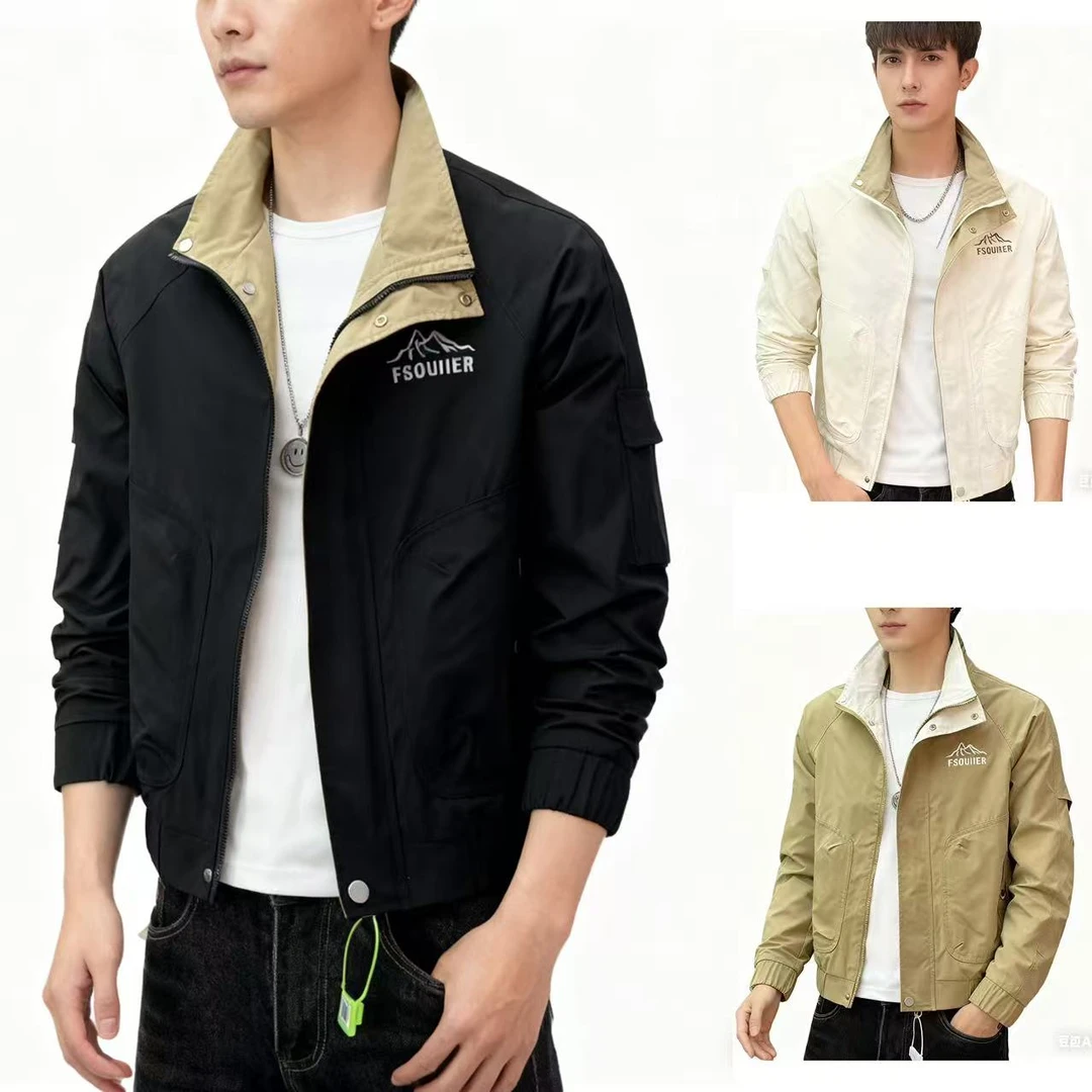 撞色立领夹克男高级感痞帅刺绣男装上衣褂子2025新款春秋外套潮