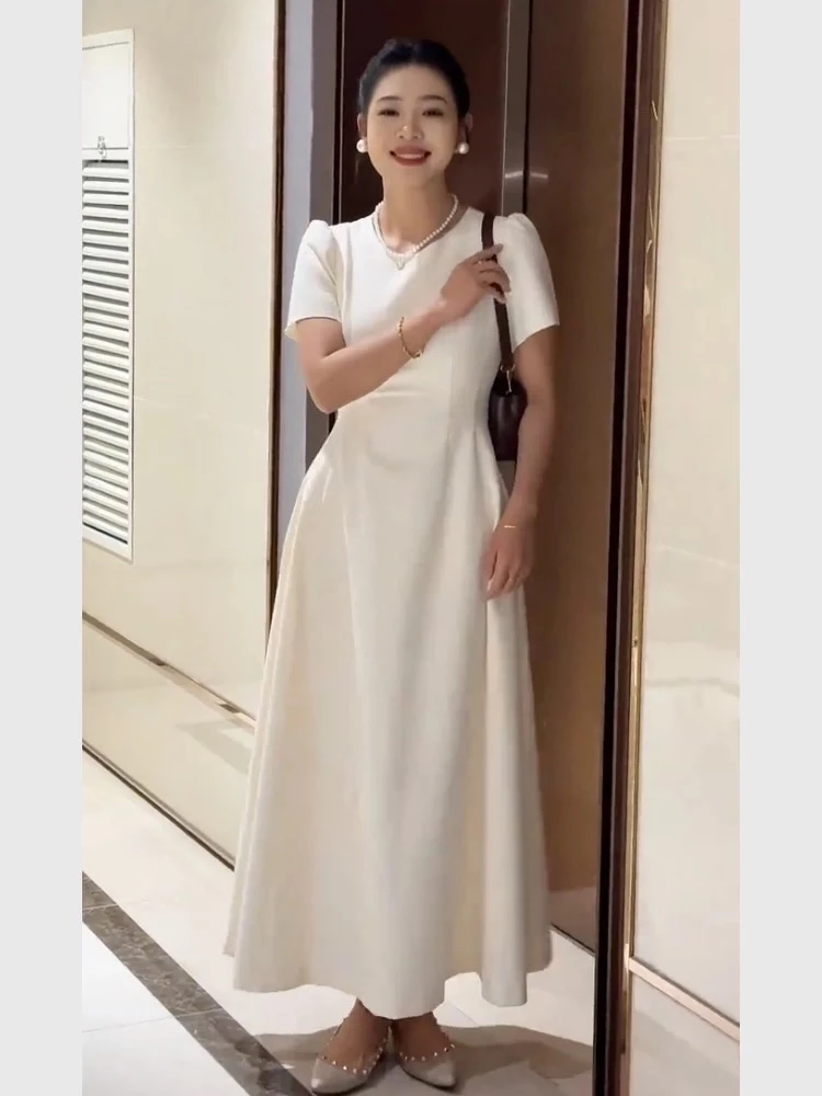 夏季短袖版薄西装料女装连衣裙气质显瘦时尚生日长裙