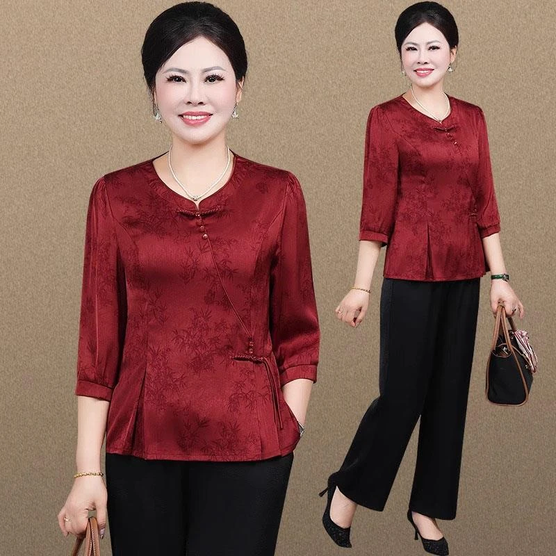 喜婆婆婚宴装礼服平时可穿2025新款洋气中老年妈妈夏装雪纺套装女